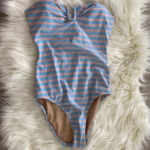 J. Crew One Piece Swimsuit. Blue and Peach Stripe.